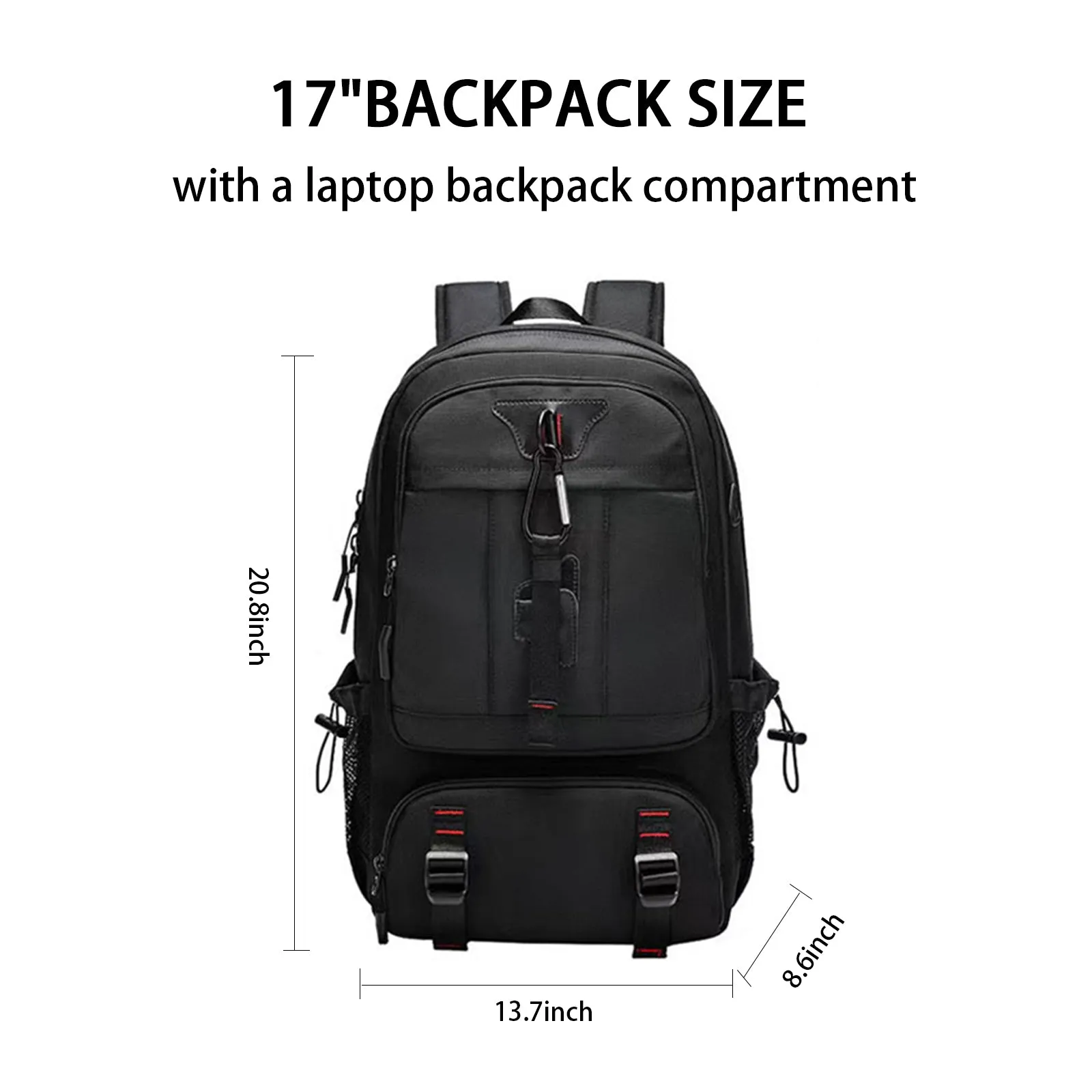 Travel Laptop Backpack, Business Durable Laptops Backpack with USB Charging Port, Water Resistant Hiking Backpack Computer Bag Gift for Men & Women Fits 17 Inch Notebook, Black