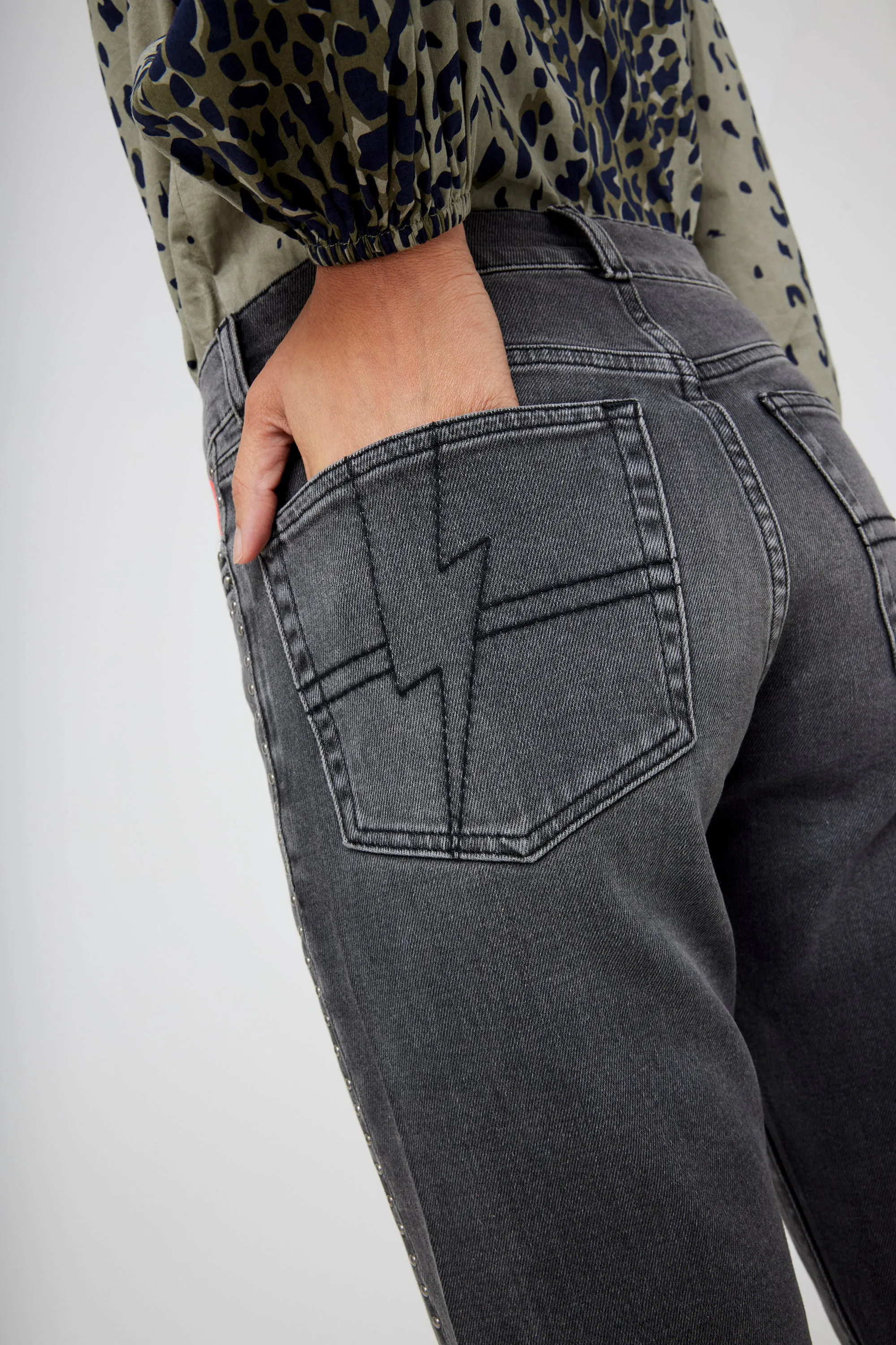 Washed Black Studded Boyfriend Jeans