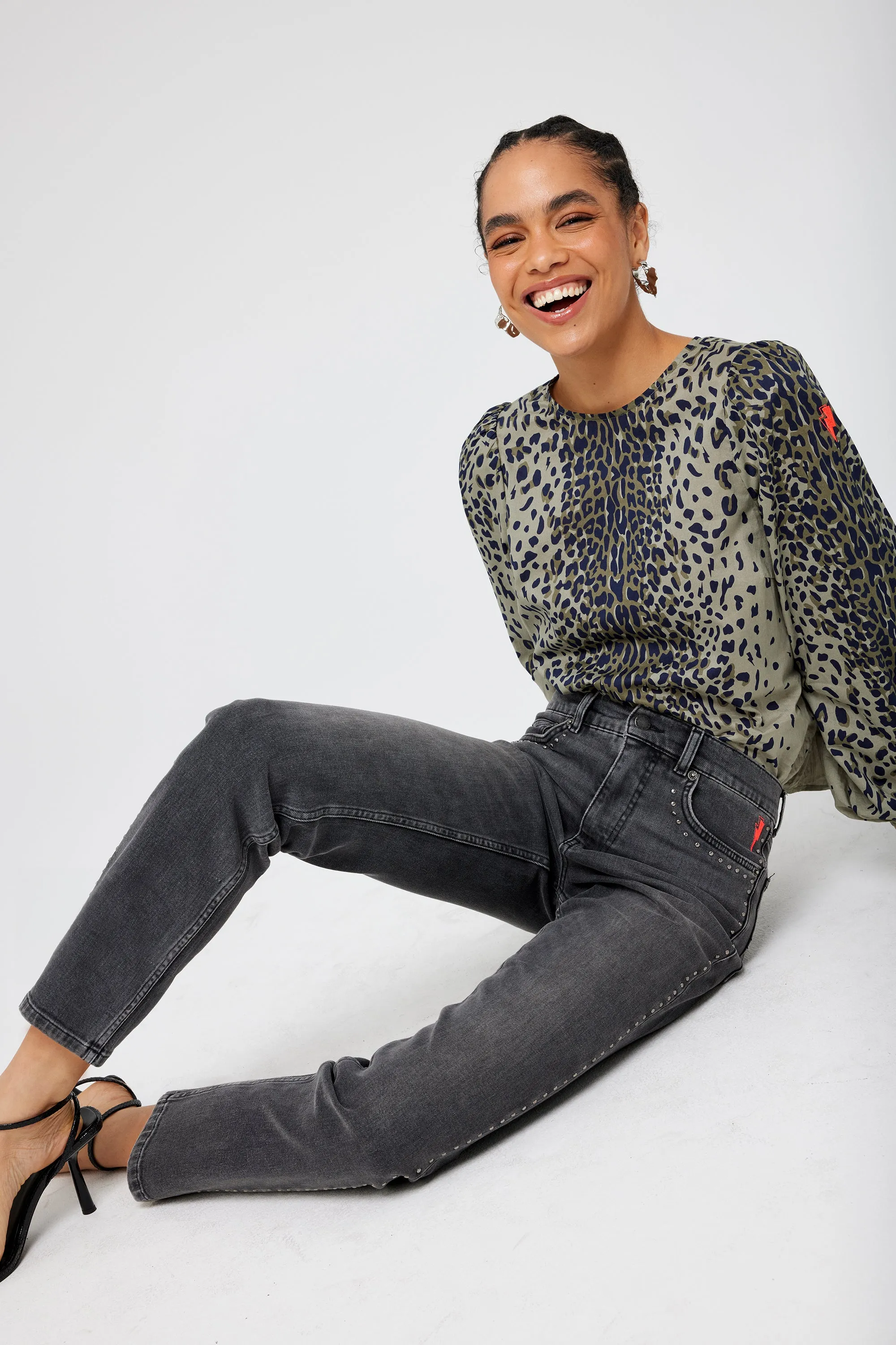 Washed Black Studded Boyfriend Jeans
