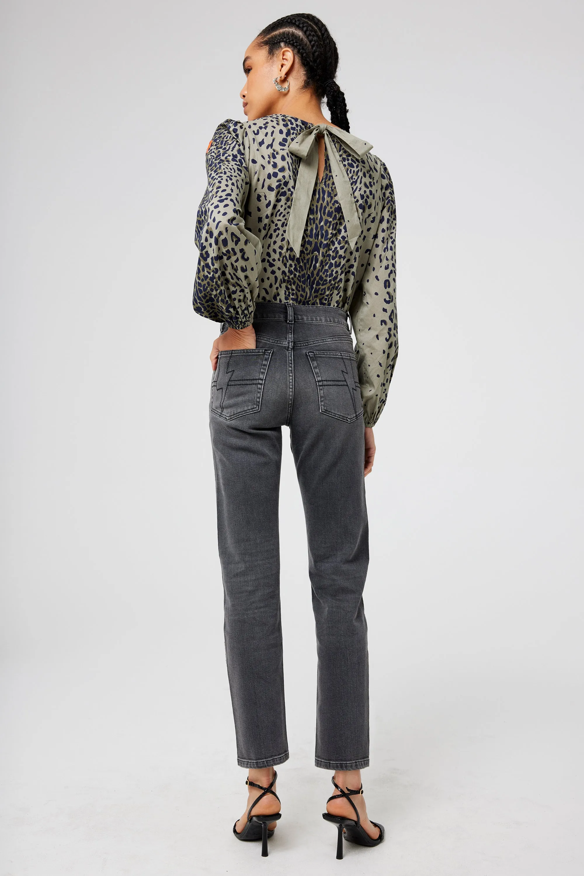 Washed Black Studded Boyfriend Jeans