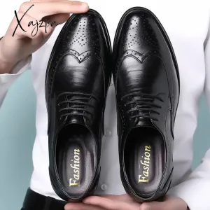 Xajzpa - Handcrafted Mens  Oxford Shoes Genuine Calfskin Leather Brogue Dress Shoes Classic Business Formal Shoes Man